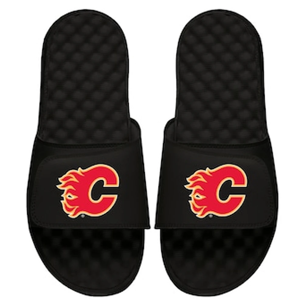 Youth ISlide Black Calgary Flames Primary Logo Slide Sandals
