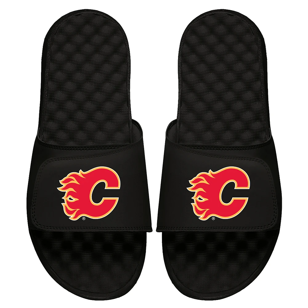 Youth ISlide Black Calgary Flames Primary Logo Slide Sandals