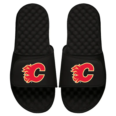 Youth ISlide Black Calgary Flames Primary Logo Slide Sandals