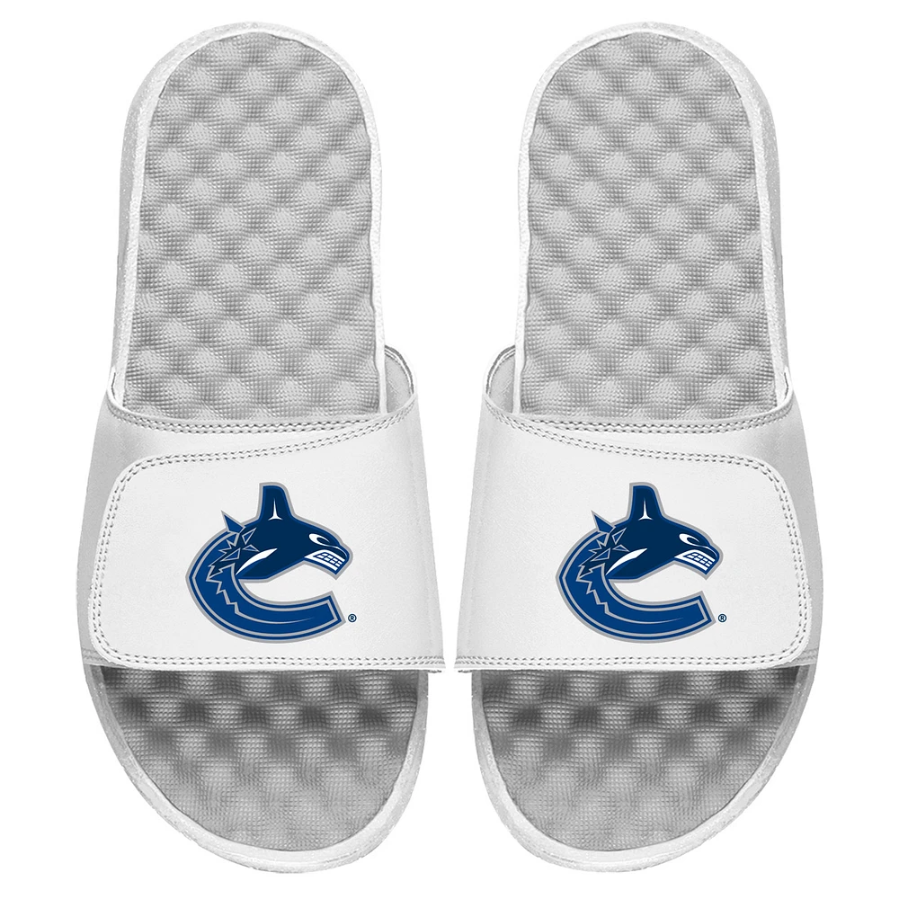 Youth ISlide White Vancouver Canucks Primary Logo Slide Sandals