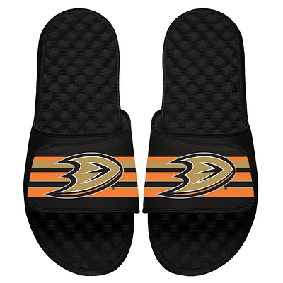Youth ISlide Black Anaheim Ducks Stripe Logo Slide Sandals