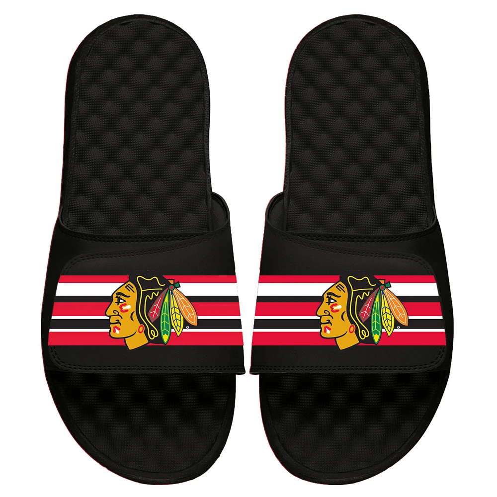 Youth ISlide Black Chicago Blackhawks Stripe Logo Slide Sandals