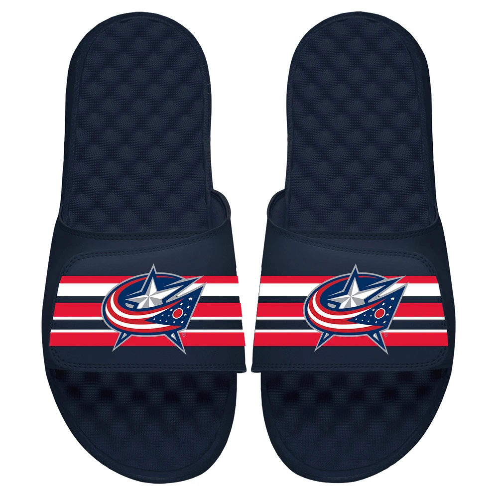 Youth ISlide Navy Columbus Blue Jackets Stripe Logo Slide Sandals