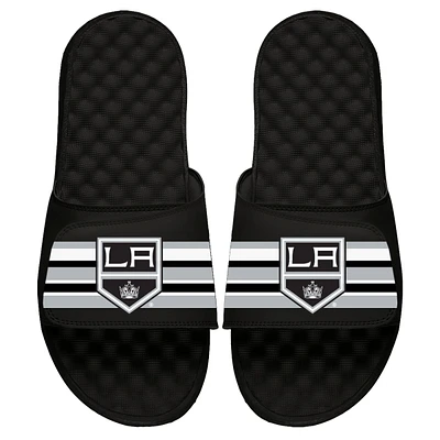 Youth ISlide Black Los Angeles Kings Stripe Logo Slide Sandals