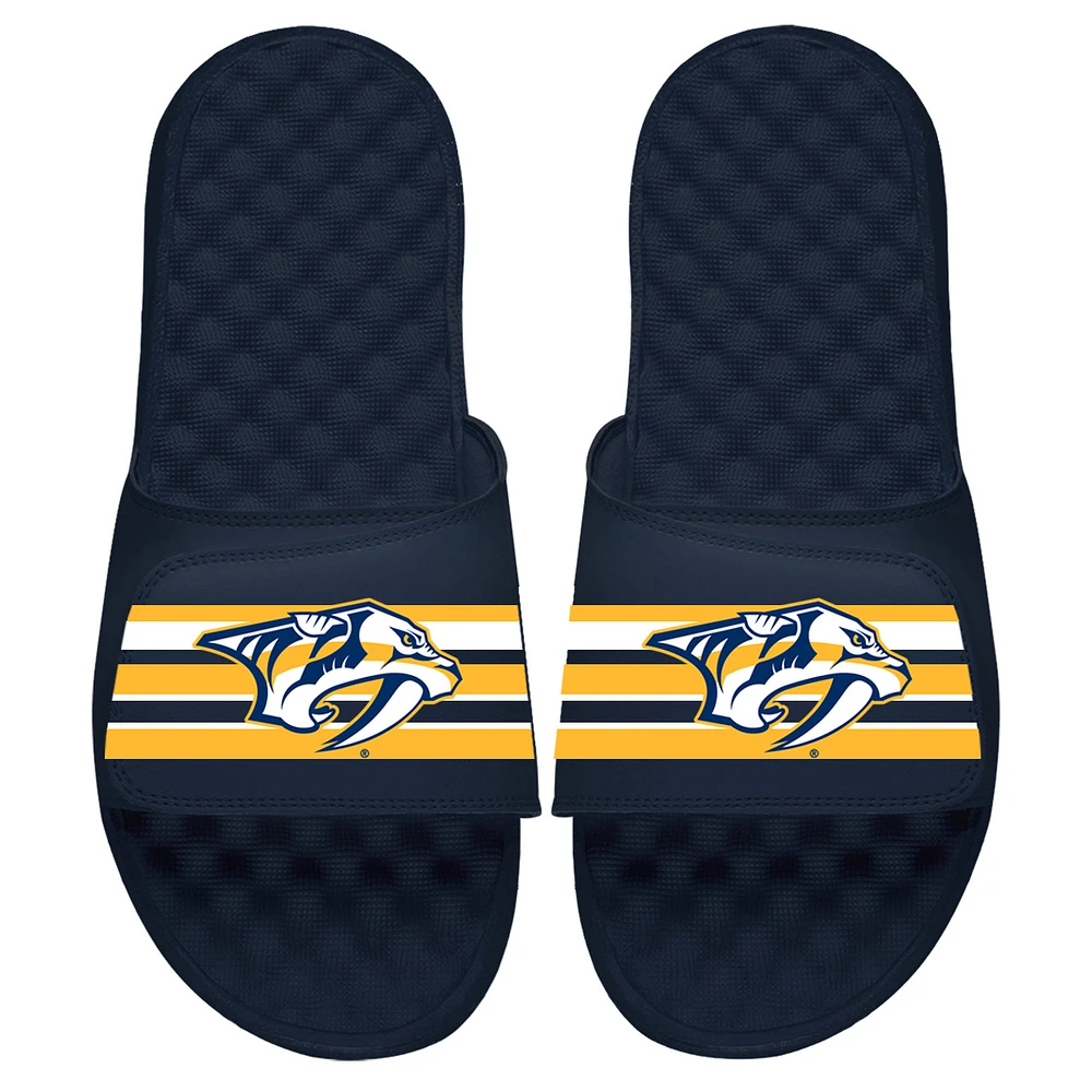 Youth ISlide Navy Nashville Predators Stripe Logo Slide Sandals