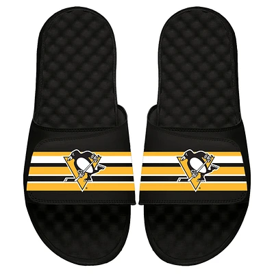 Youth ISlide Black Pittsburgh Penguins Stripe Logo Slide Sandals