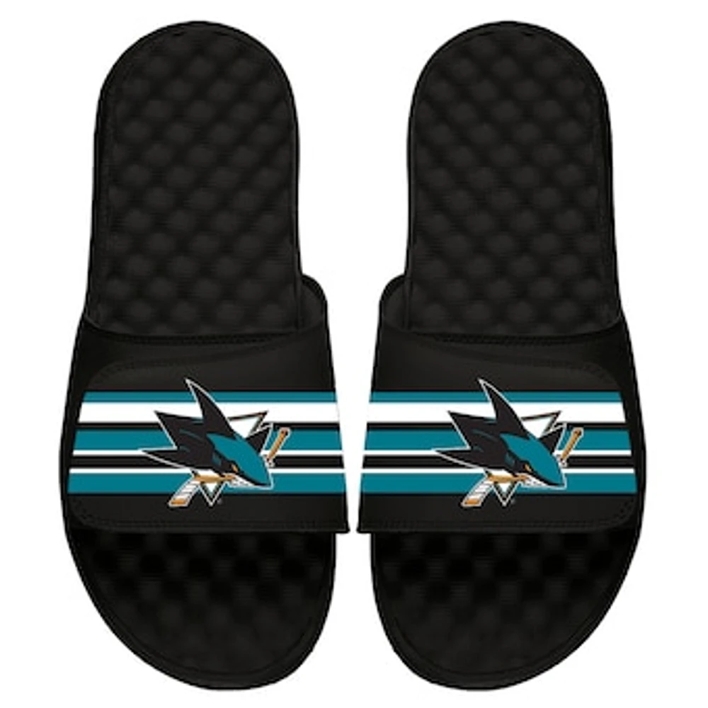 Youth ISlide Black San Jose Sharks Stripe Logo Slide Sandals