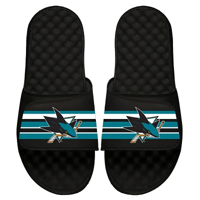 Youth ISlide Black San Jose Sharks Stripe Logo Slide Sandals