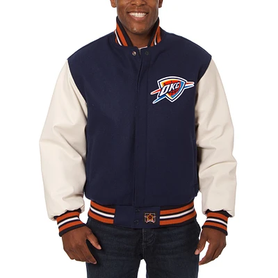 Men's JH Design Navy/White Oklahoma City Thunder Big & Tall Wool Leather Jacket