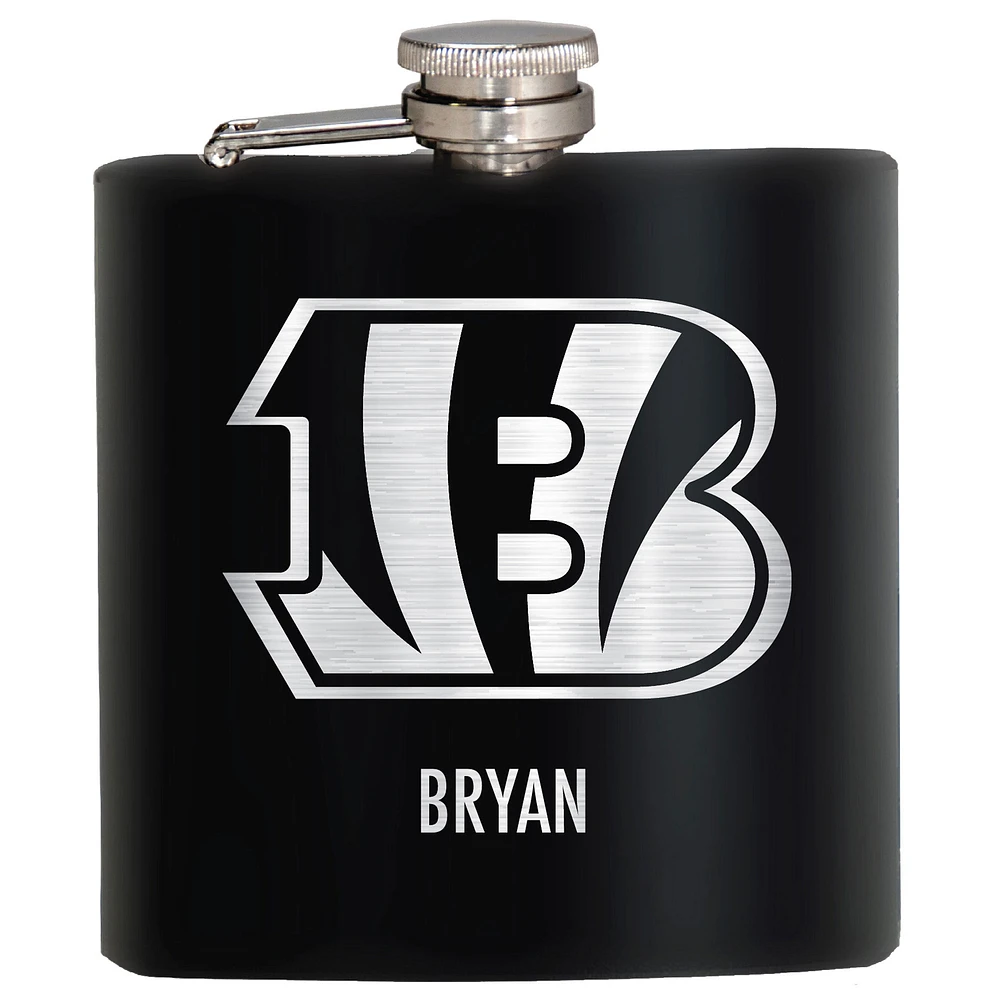 Black Cincinnati Bengals 6oz. Personalized Stealth Hip Flask