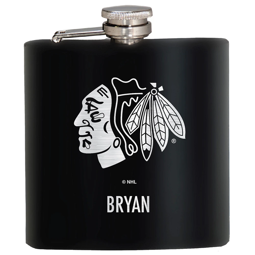 Black Chicago Blackhawks 6oz. Personalized Stealth Hip Flask