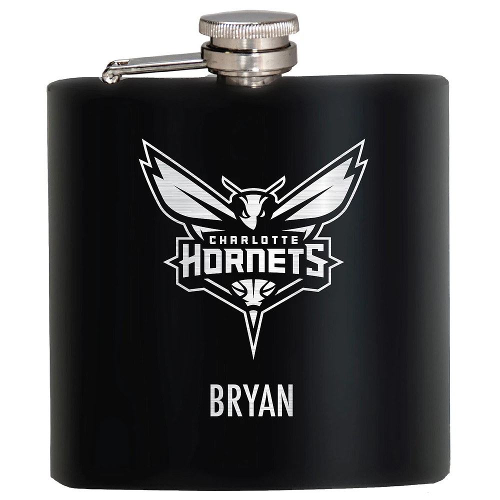 Black Charlotte Hornets 6oz. Personalized Stealth Hip Flask