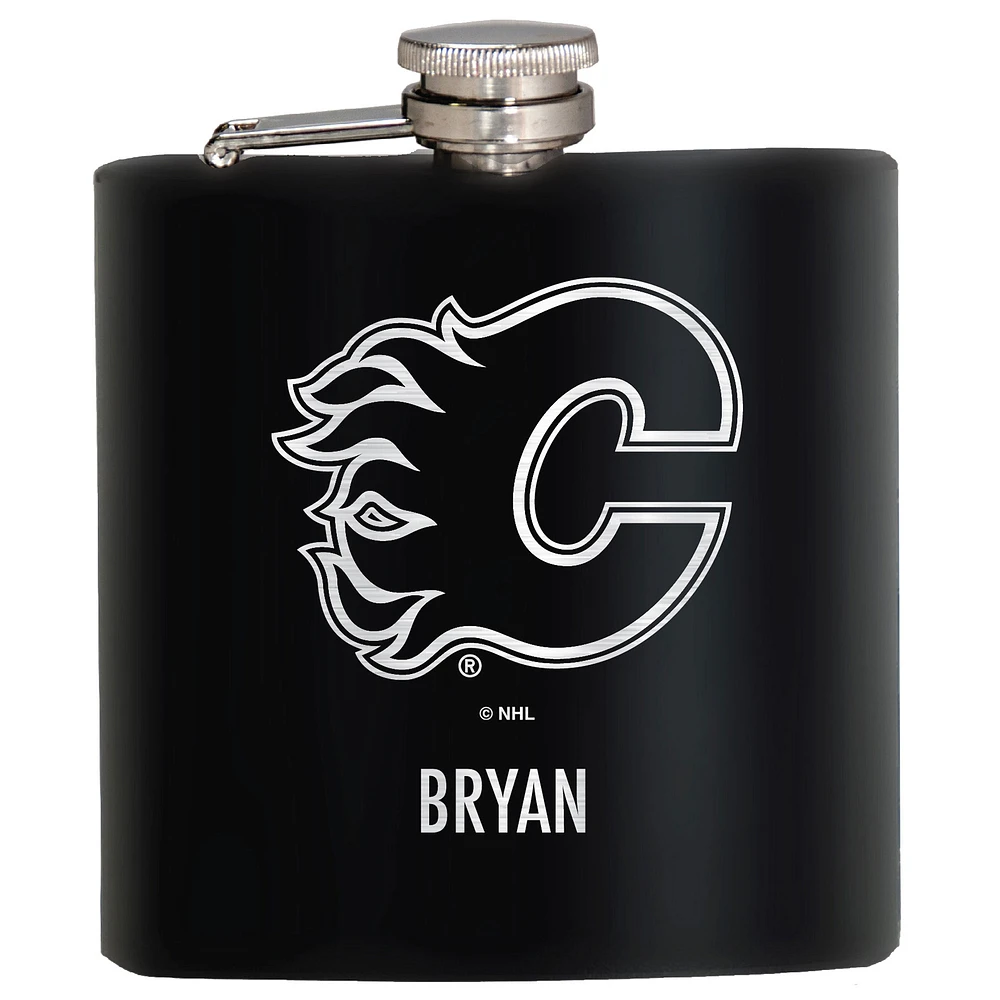 Black Calgary Flames 6oz. Personalized Stealth Hip Flask
