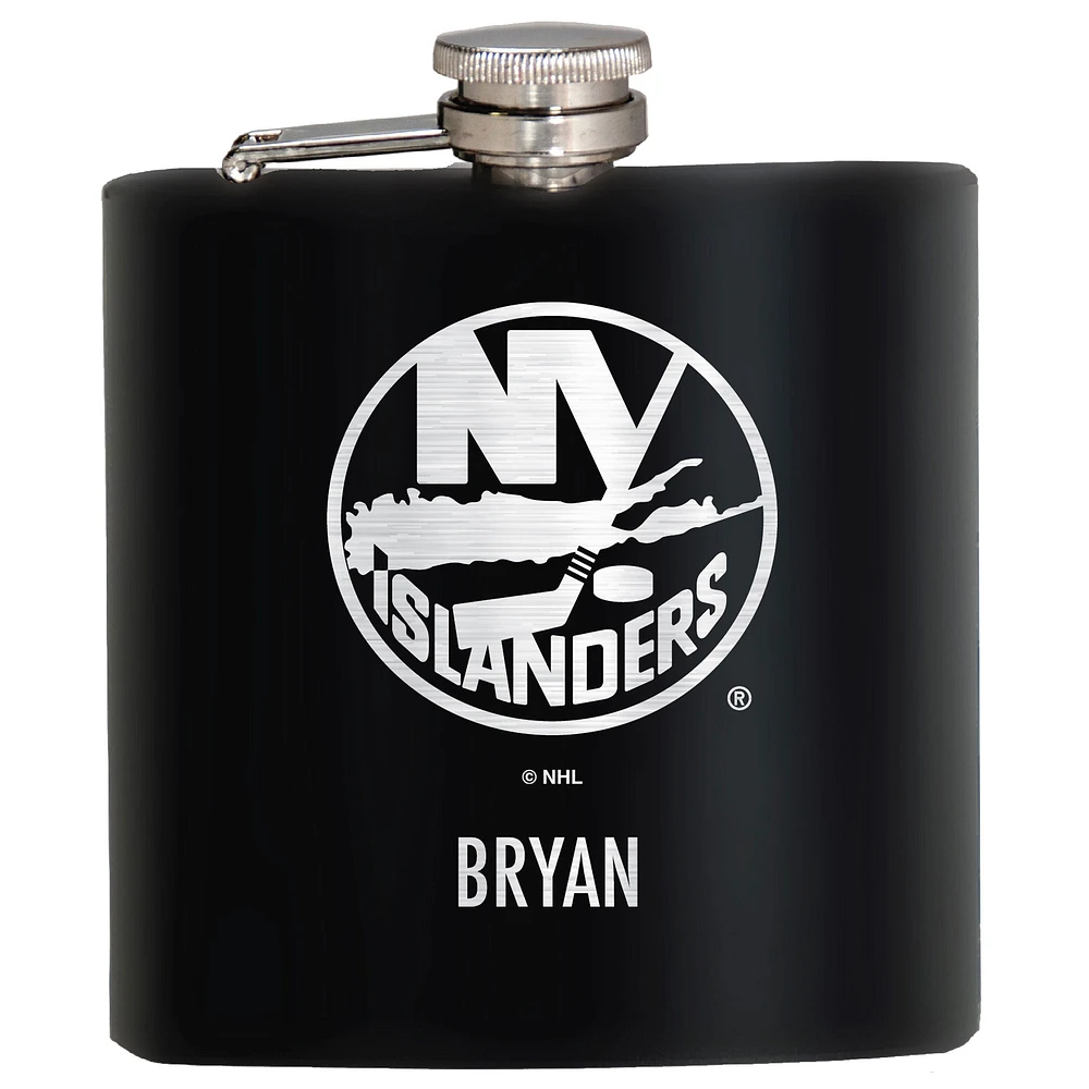 Black New York Islanders 6oz. Personalized Stealth Hip Flask