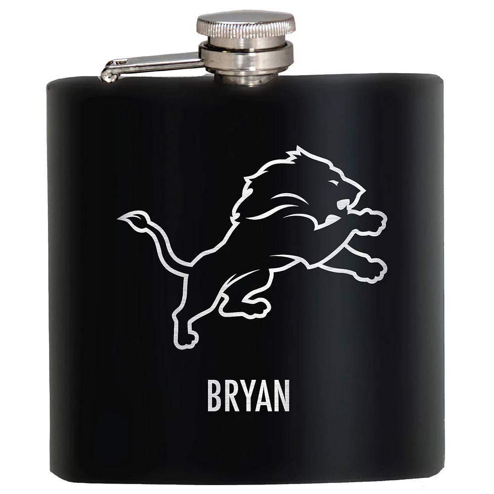 Black Detroit Lions 6oz. Personalized Stealth Hip Flask