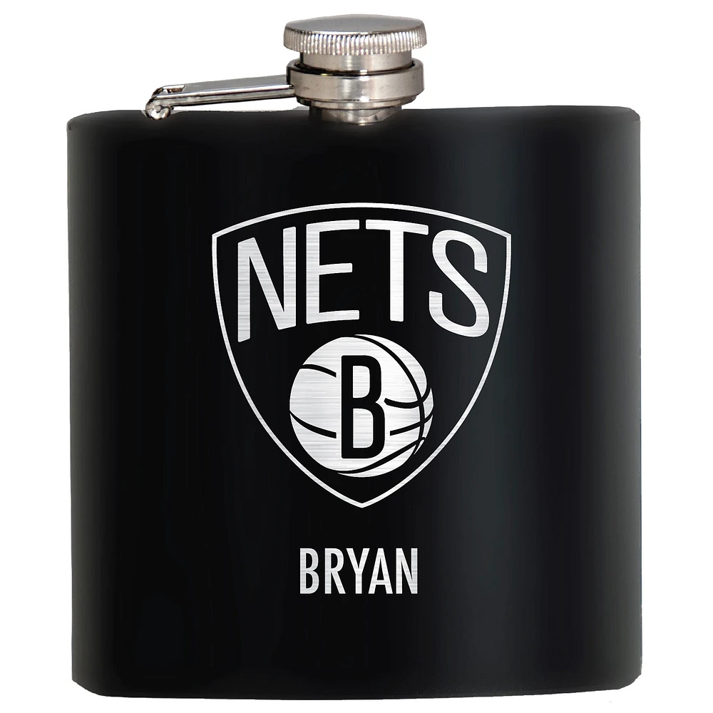 Black Brooklyn Nets 6oz. Personalized Stealth Hip Flask