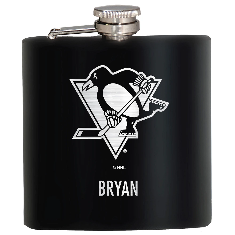 Black Pittsburgh Penguins 6oz. Personalized Stealth Hip Flask