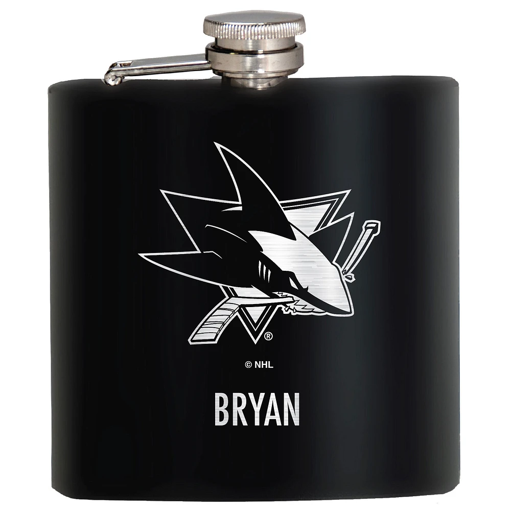 Black San Jose Sharks 6oz. Personalized Stealth Hip Flask