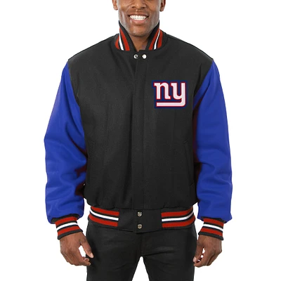 Men's JH Design Black/Royal New York Giants Big & Tall Wool Full-Snap Jacket
