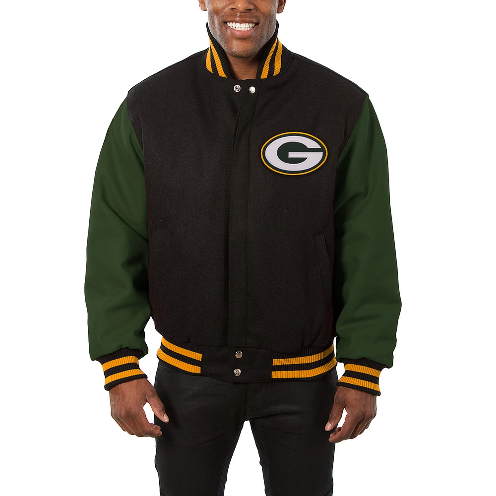 Men's JH Design Black/Green Green Bay Packers Big & Tall Wool Full-Snap Jacket
