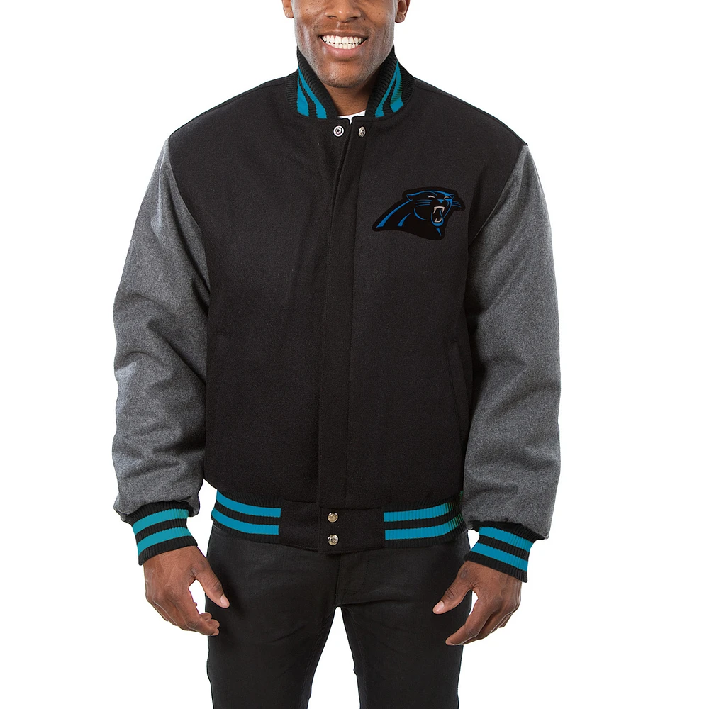 Men's JH Design Black/Gray Carolina Panthers Big & Tall Wool Full-Snap Jacket