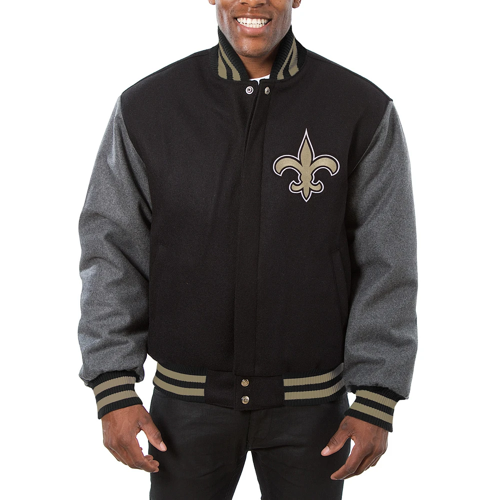 Men's JH Design Black/Gray New Orleans Saints Big & Tall Wool Full-Snap Jacket