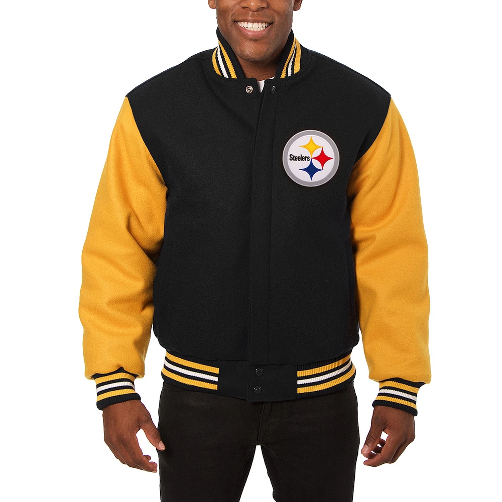 Men's JH Design Black/Gold Pittsburgh Steelers Big & Tall Wool Full-Snap Jacket