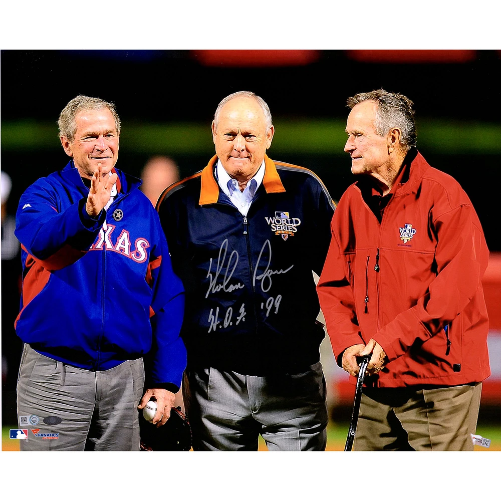 Nolan Ryan Texas Rangers Autographed 16" x 20" With Presidents Photograph with "HOF 99" Inscription