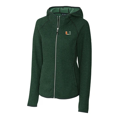 Women's Cutter & Buck Green Miami Hurricanes Mainsail Hooded Full-Zip Jacket