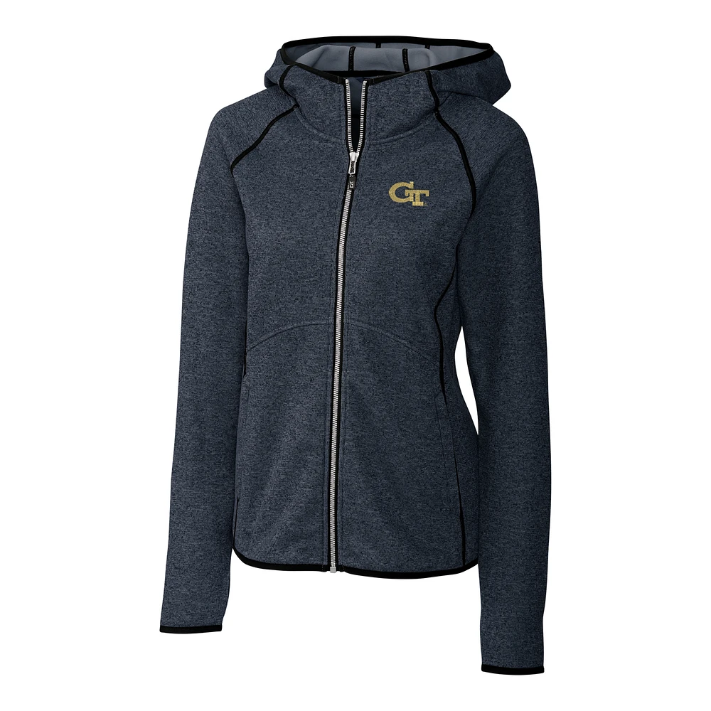 Women's Cutter & Buck Navy Georgia Tech Yellow Jackets Mainsail Hooded Full-Zip Jacket