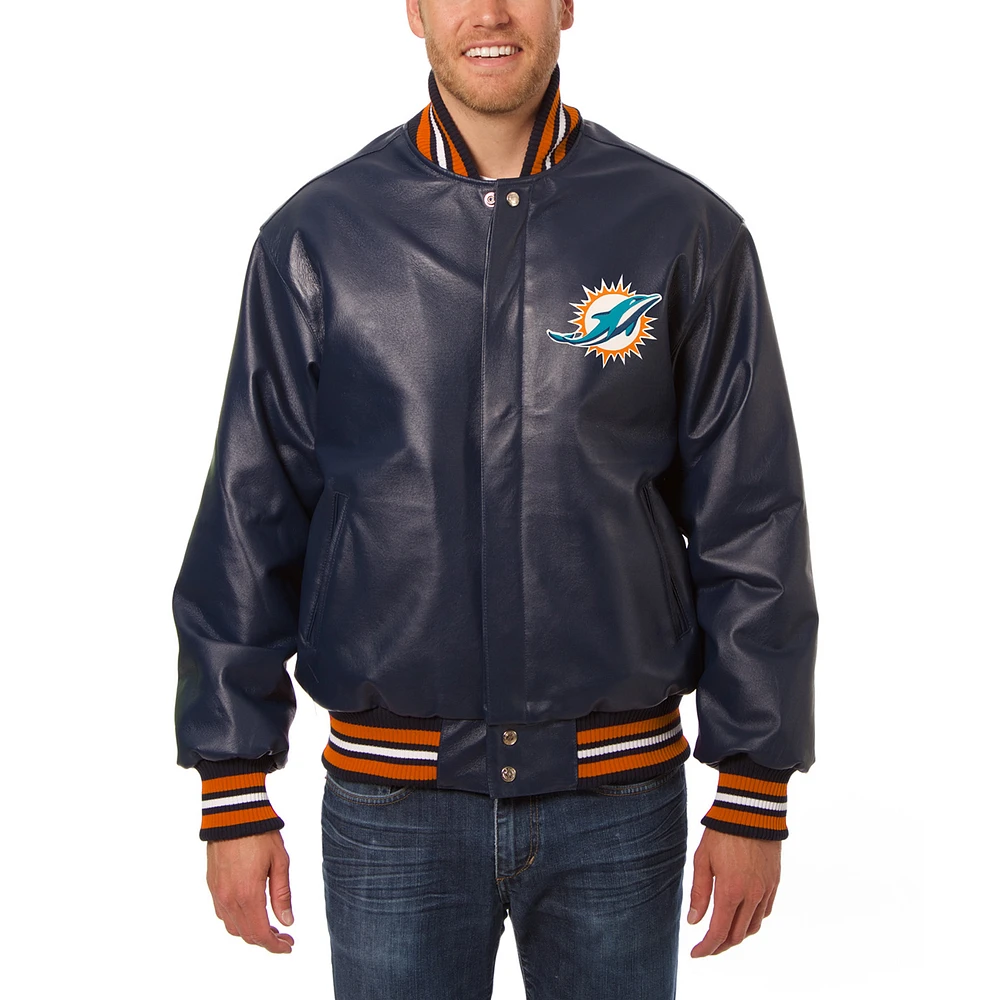 Men's JH Design Navy Miami Dolphins Leather Full-Snap Jacket
