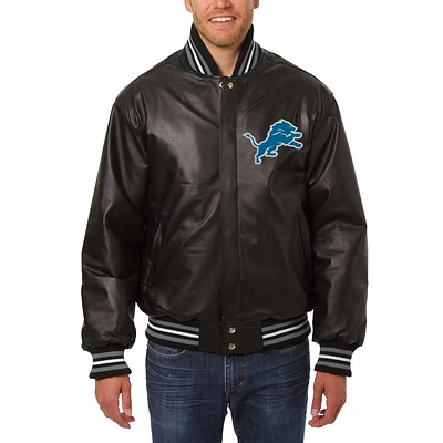Men's JH Design Black Detroit Lions Leather Full-Snap Jacket