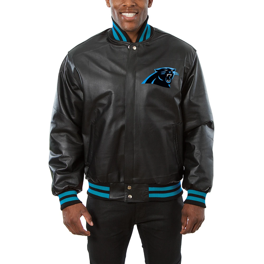 Men's JH Design Black Carolina Panthers Leather Full-Snap Jacket