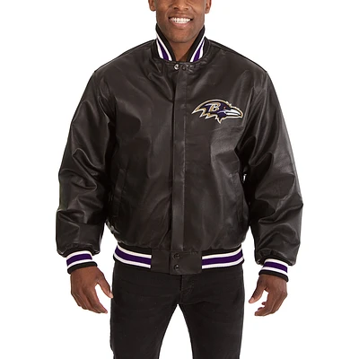Men's JH Design Black Baltimore Ravens Leather Full-Snap Jacket