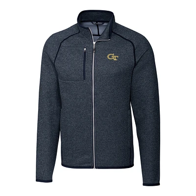 Men's Cutter & Buck Navy GA Tech Yellow Jackets Mainsail Full-Zip Jacket