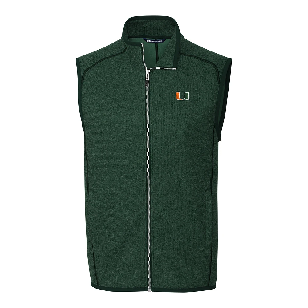 Men's Cutter & Buck Green Miami Hurricanes Mainsail Full-Zip Vest
