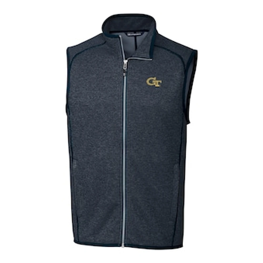 Men's Cutter & Buck Navy GA Tech Yellow Jackets Mainsail Full-Zip Vest