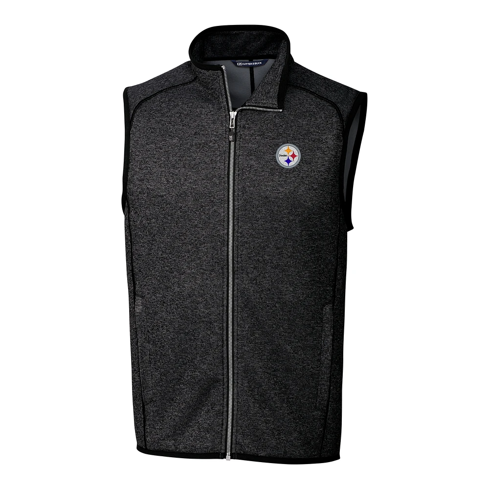 Men's Cutter & Buck Charcoal Pittsburgh Steelers Mainsail Sweater Knit Fleece Full-Zip Vest