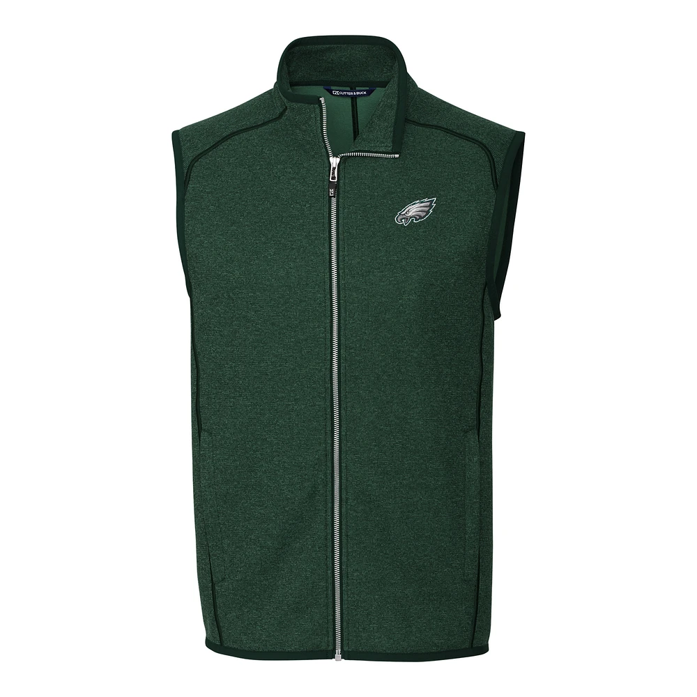 Men's Cutter & Buck Midnight Green Philadelphia Eagles Mainsail Sweater Knit Fleece Full-Zip Vest