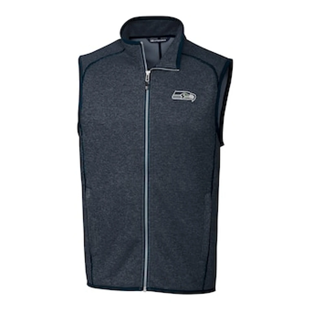 Men's Cutter & Buck Navy Seattle Seahawks Mainsail Sweater Knit Fleece Full-Zip Vest