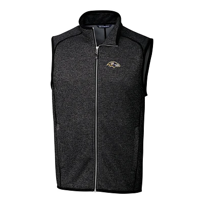 Men's Cutter & Buck Gray Baltimore Ravens Mainsail Sweater Knit Fleece Full-Zip Vest