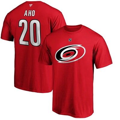 Men's Fanatics Sebastian Aho Red Carolina Hurricanes Team Authentic Stack Name & Number T-Shirt