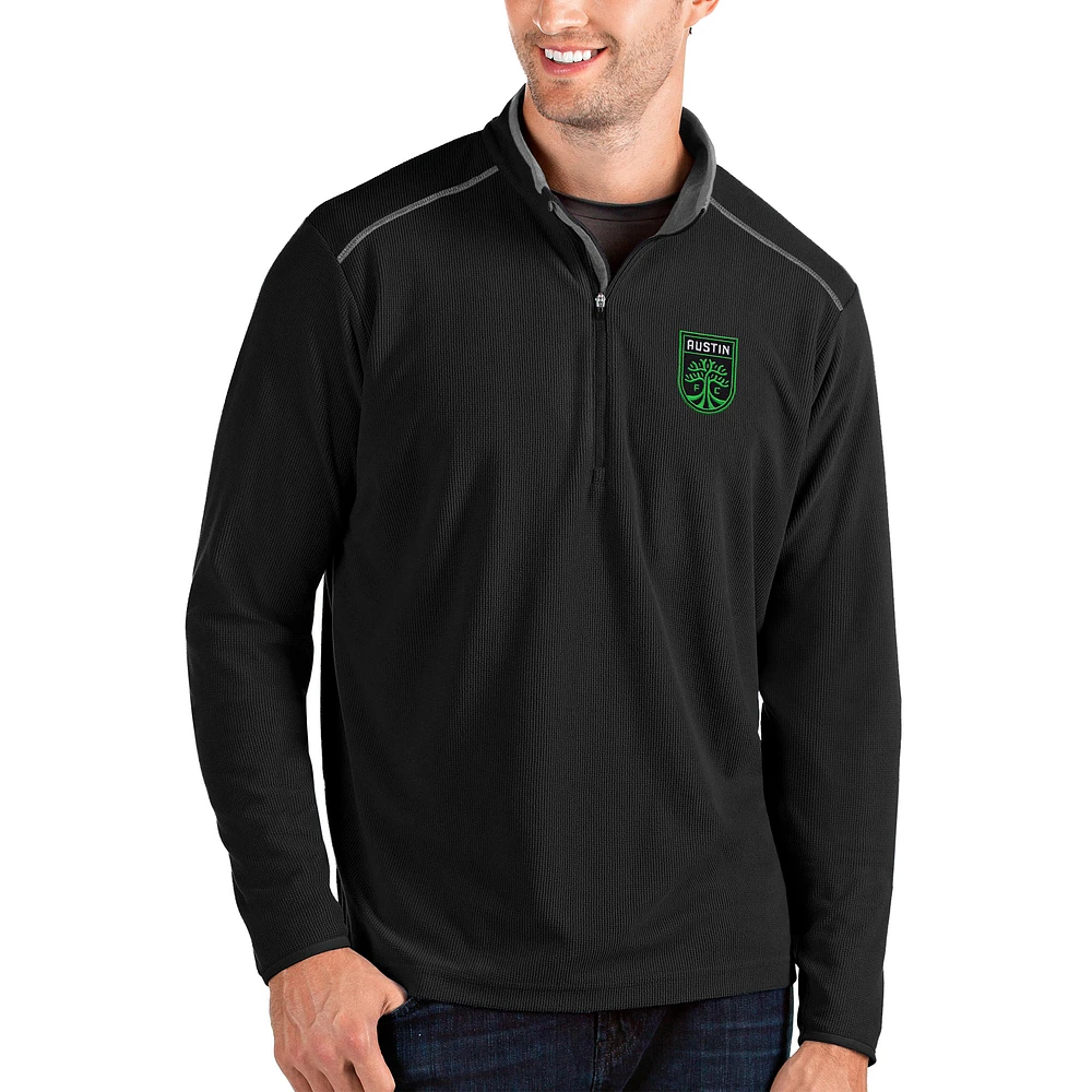 Men's Antigua Black Austin FC Glacier Quarter-Zip Pullover Jacket