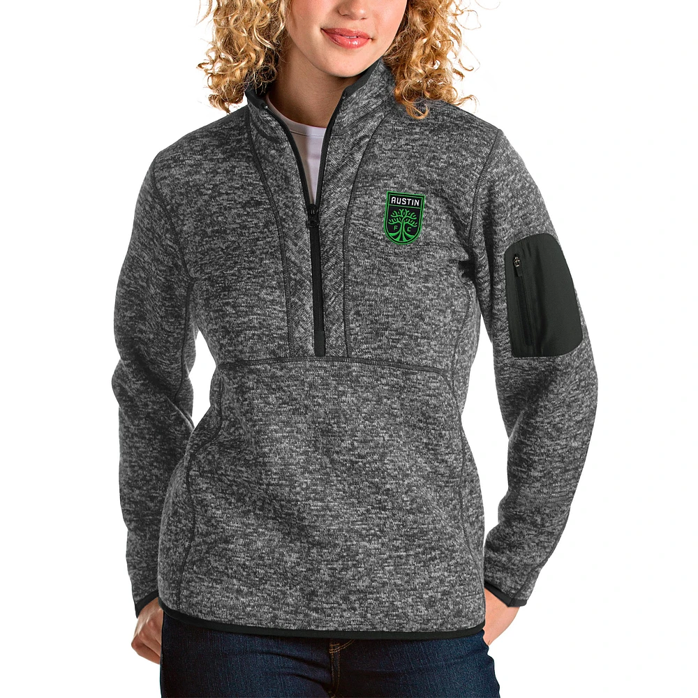 Women's Antigua Heather Gray Austin FC Fortune Quarter-Zip Pullover Jacket