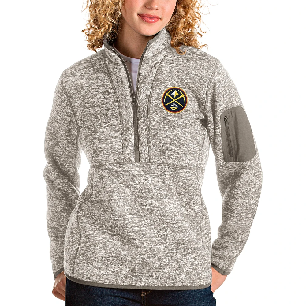 Women's Antigua Natural Denver Nuggets Fortune Quarter-Zip Pullover Jacket