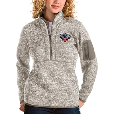 Women's Antigua Natural New Orleans Pelicans Fortune Quarter-Zip Pullover Jacket