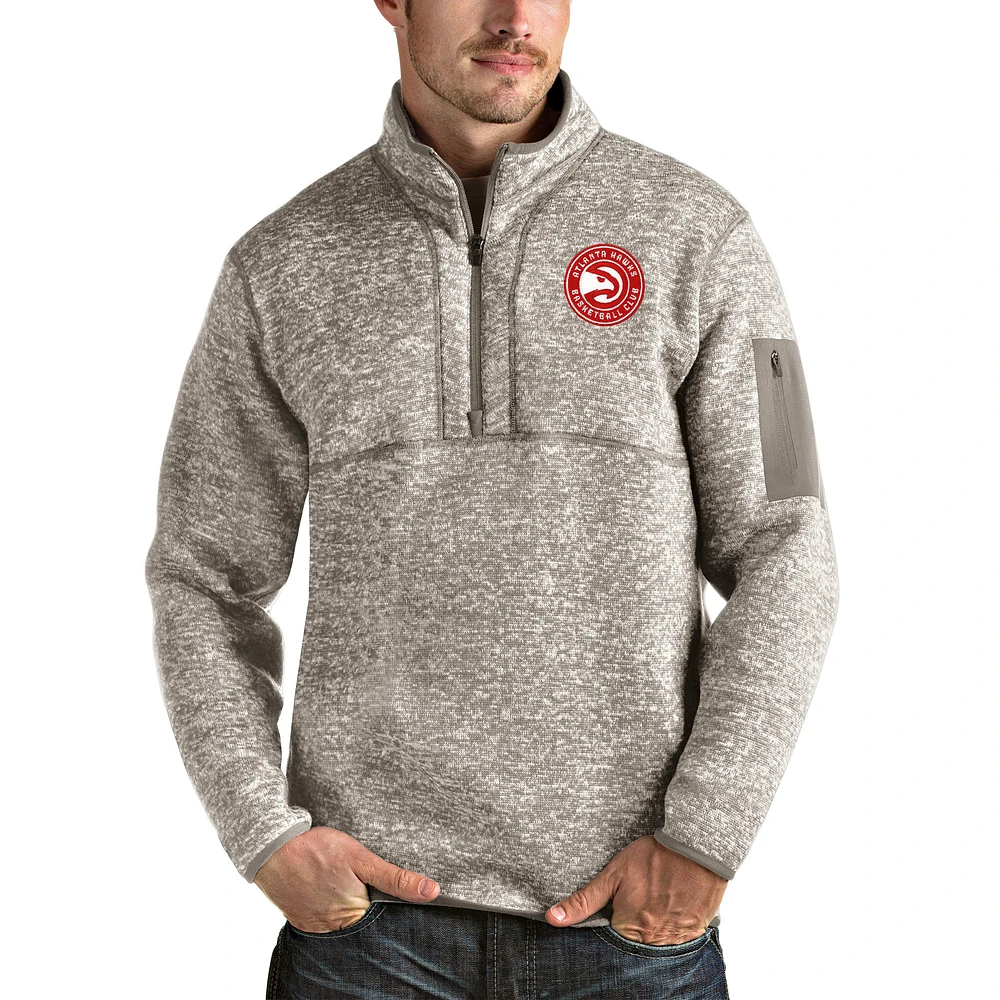 Men's Antigua Natural Atlanta Hawks Fortune Quarter-Zip Pullover Jacket