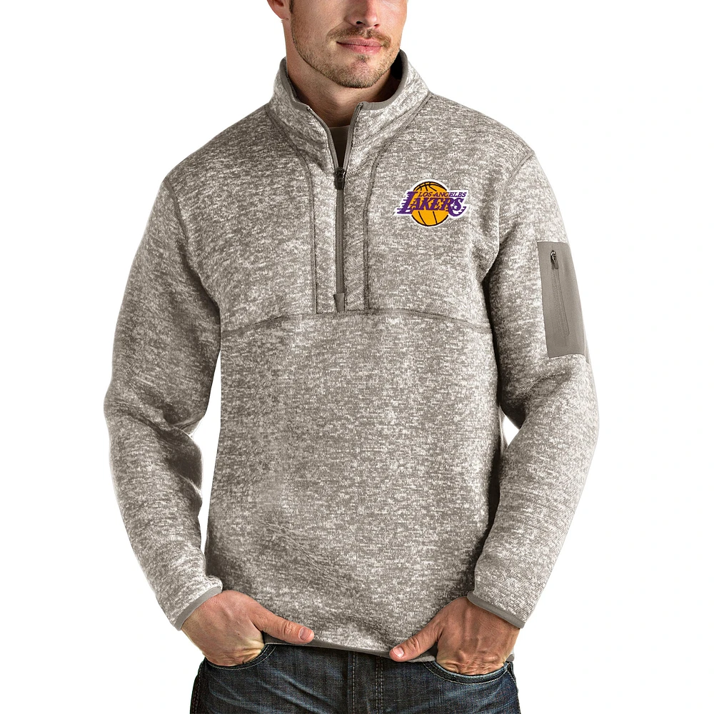 Men's Antigua Natural Los Angeles Lakers Fortune Quarter-Zip Pullover Jacket
