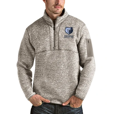Men's Antigua Natural Memphis Grizzlies Fortune Quarter-Zip Pullover Jacket