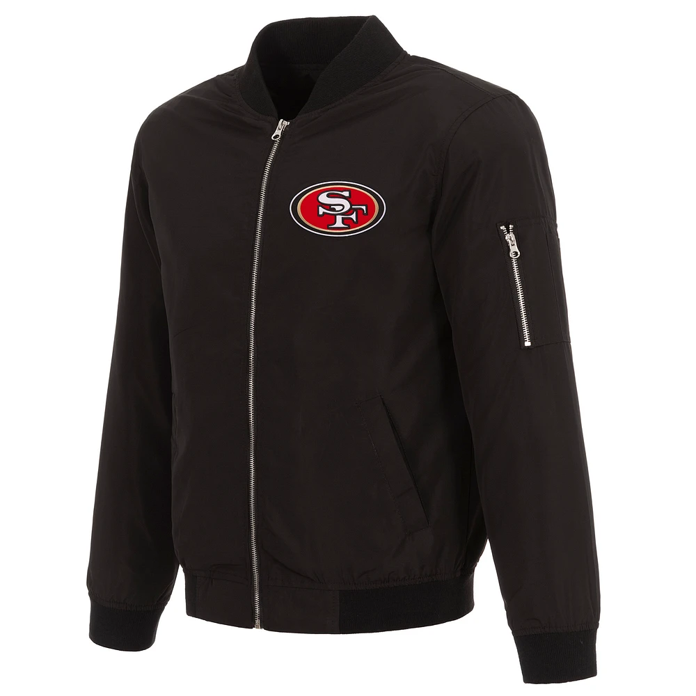 Men's NFL Pro Line by JH Design Black San Francisco 49ers Full-Zip Bomber Lightweight Jacket